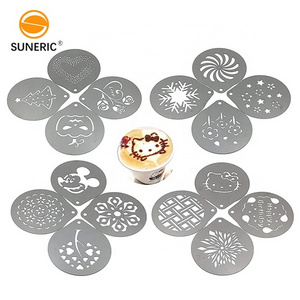 Reusable Coffee Cappuccino Milk Foam Latte Art Stencils Decorating Tool Stainless Steel Coffee Stencil Custom