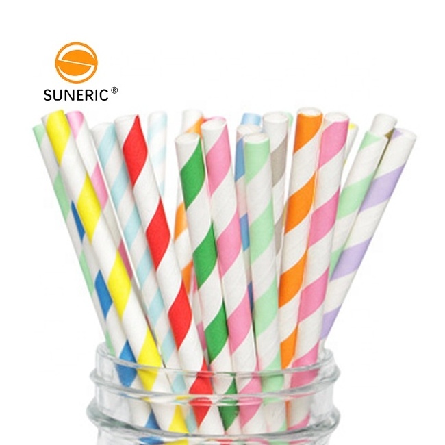 Custom Multi Colorful Striped Disposable Biodegradable Eco Friendly Bar Party Cocktail Drinking Paper Straws