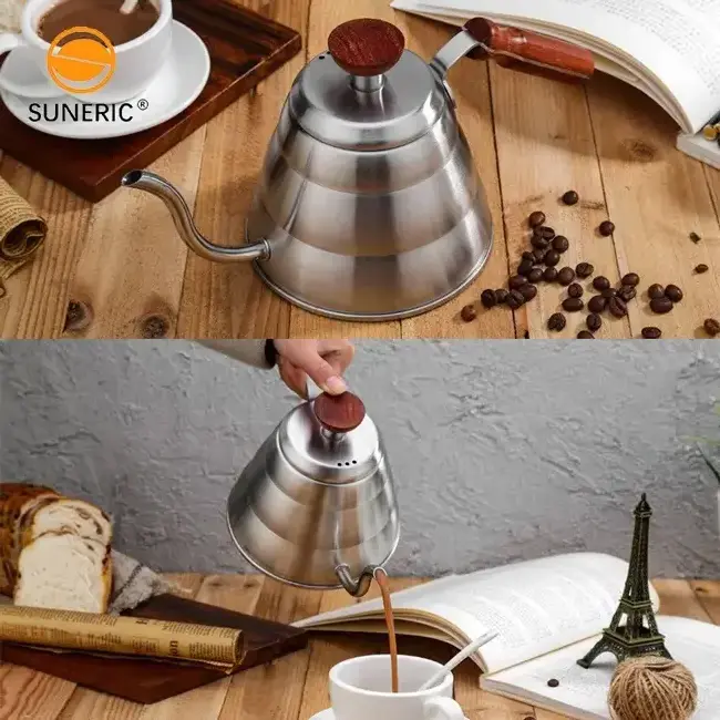 Wooden Handle Drip Teapot Stainless Steel Long Spout Goose Neck Gooseneck Manual Pour Over Coffee Drip Kettle