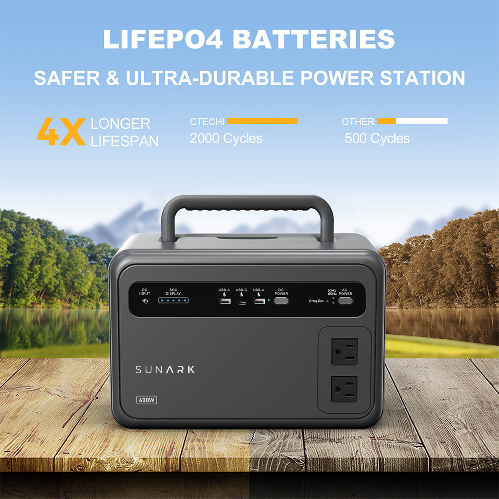 SunArk Fast Charge Portable Power Station 600 W 691wh 576wh Indoor Outdoor Solar Generator