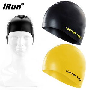 iRun Silicone Unisex Men Women Adult Swimming Pool Swim Cap Hat Custom Logo Waterproof Eco Friendly Rubber Swimming Caps