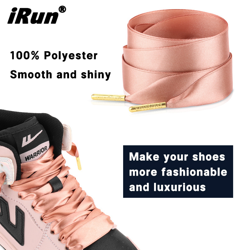 iRun Flat Satin Silk Ribbon Shoelaces Custom Heat Transfer Patterned Shoelaces Organza Ribbon Shoelaces with Flower