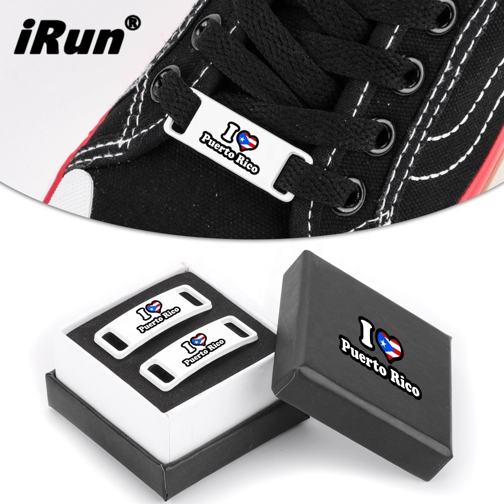 iRun Designer Metal Shoelaces Charms Puerto Rico Flat Shoe Charm Custom Logo Luxury Colorful Sneaker Accessories Charm for Shoes