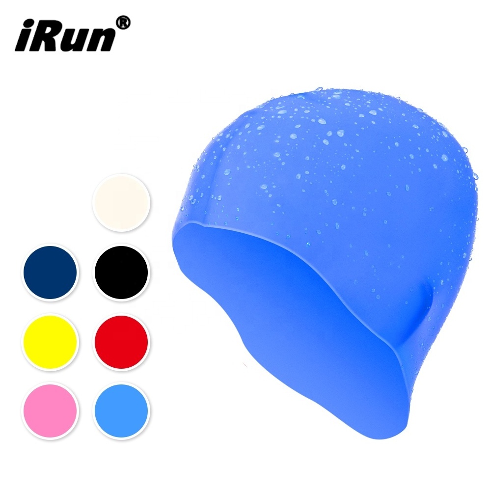 iRun Silicone Unisex Men Women Adult Swimming Pool Swim Cap Hat Custom Logo Waterproof Eco Friendly Rubber Swimming Caps