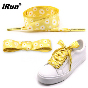 iRun Flat Satin Silk Ribbon Shoelaces Custom Heat Transfer Patterned Shoelaces Organza Ribbon Shoelaces with Flower