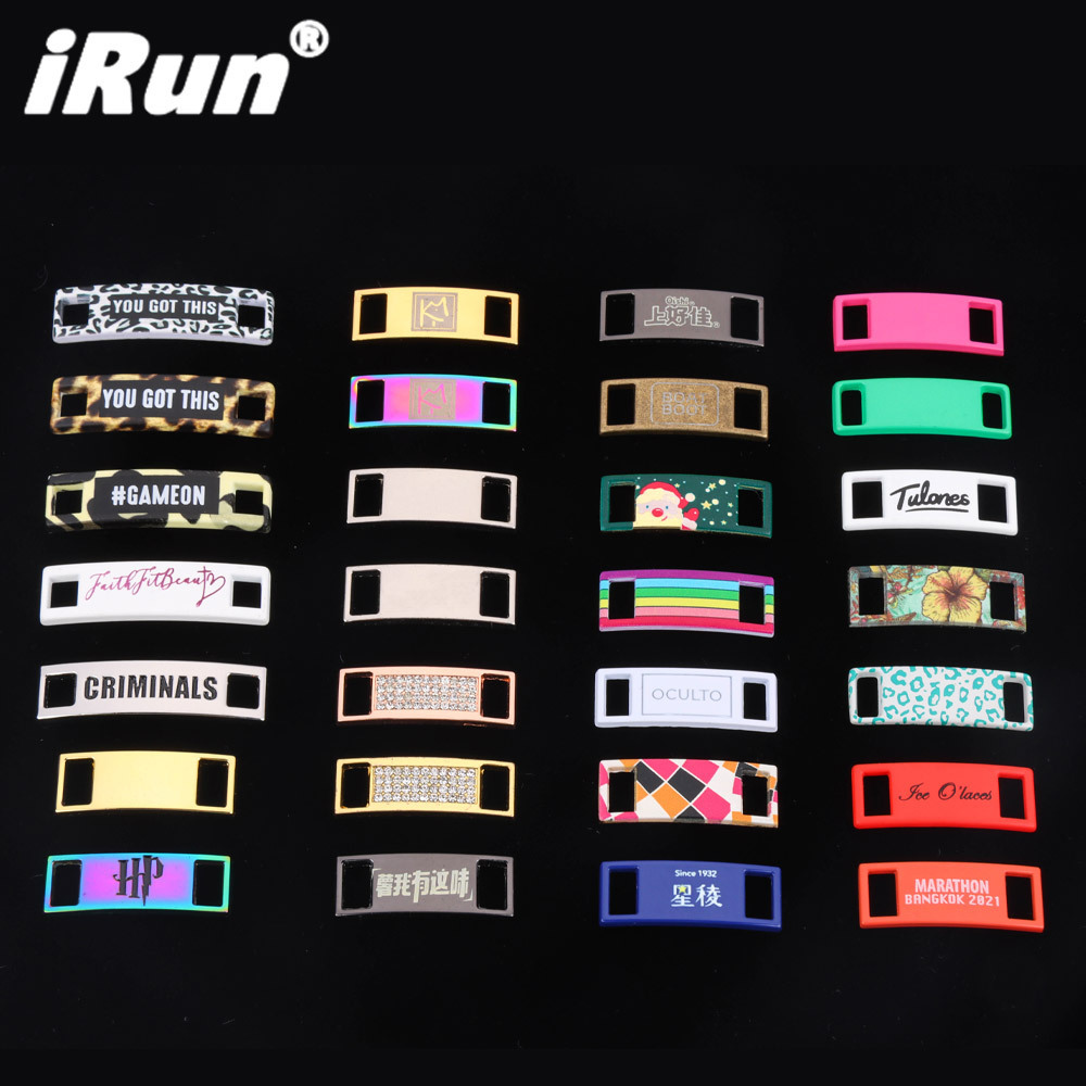 iRun Custom Logo Rose Pattern Metal Shoelace Charm Engraved Shoelace Lock Metal Tag Custom Shoe Lace Tag for Sneaker Accessories