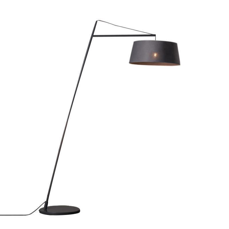 Modern Popular American Black Fishing Standing Lamp Iron Indoor Fabric Shade Floor Lighting For Living Room Decoration