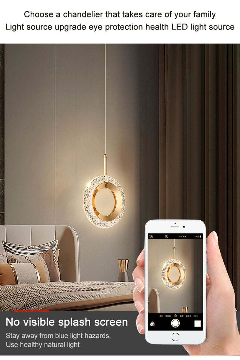 Design Rose Gold Pendant Light Home Dining acrylic ring Lighting Corner Table For Living Room Bedroom Fixtures Modern Lamp Art