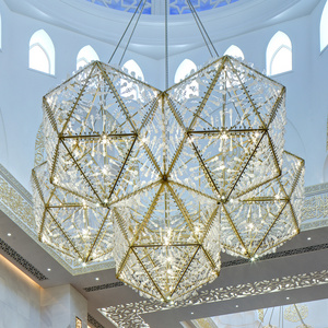 Glass Chandelier Modern Polygonal Led Ceiling Large Art Used in The Lobby of The Wedding Hotel Custom 1 Piece Murano Glass