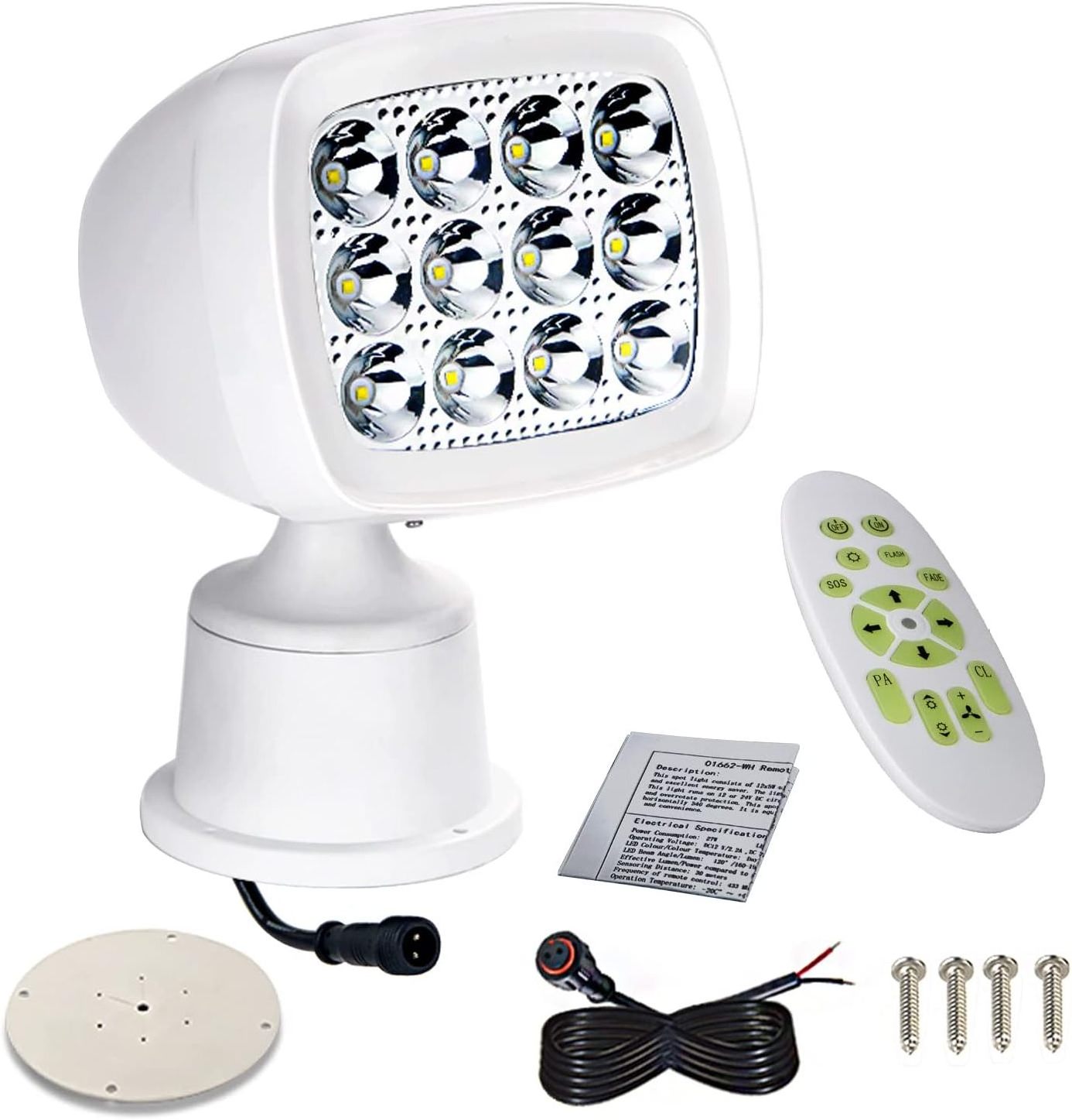 Boat Spot Light Marine Spotlights for Boats Search Lights LED Wireless Remote Control 60 W 12-24 V