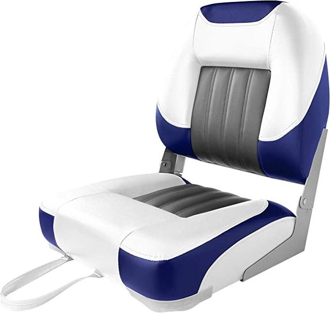 Helm Chair With Adjustable Back Rest for Fast Boats Dark Blue With White Seams