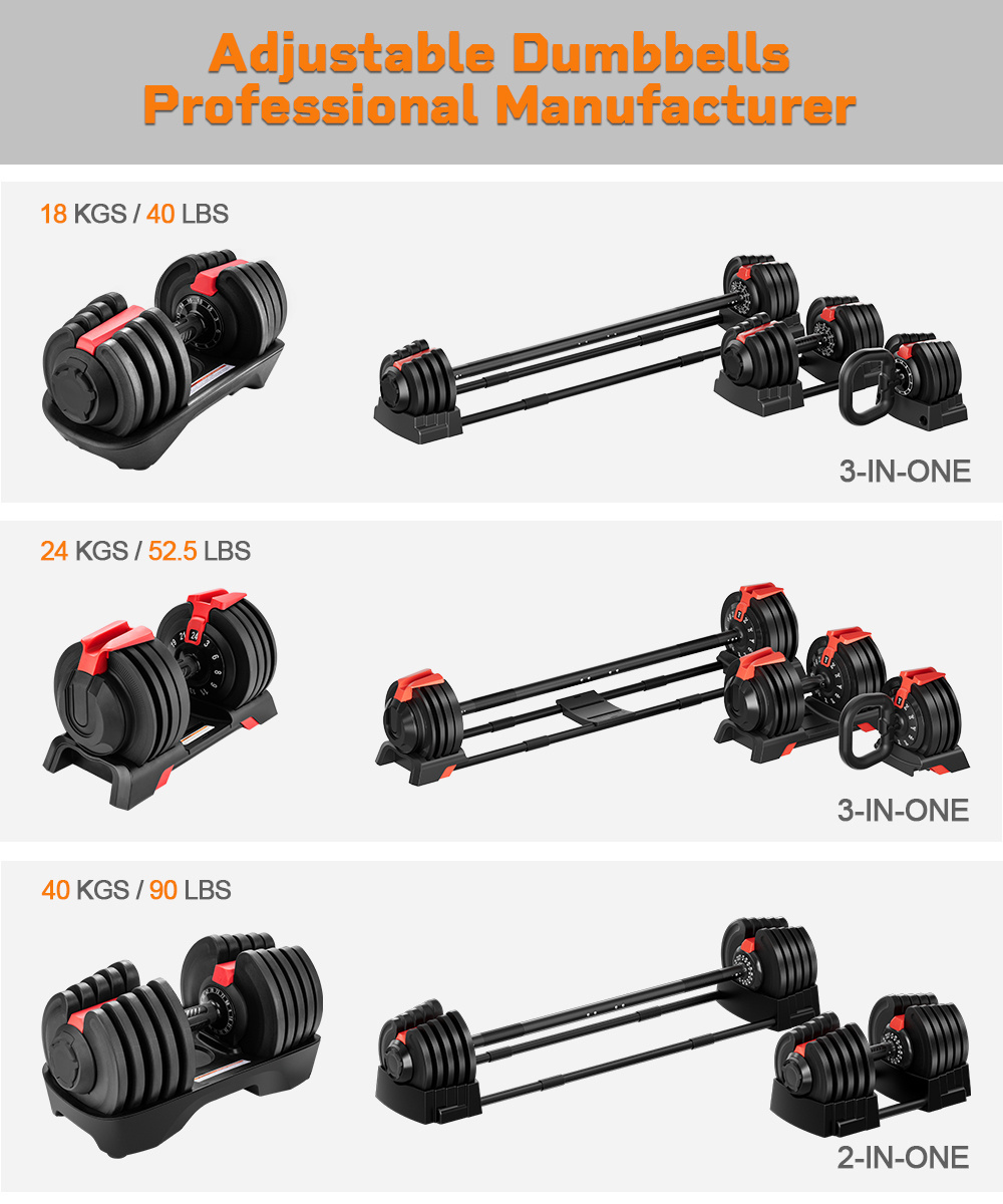 High Quality New 3-In-1 Design 18Kgs 40Kgs Adjustable Weight Sets Dumbbell & Barbell Kettlebell