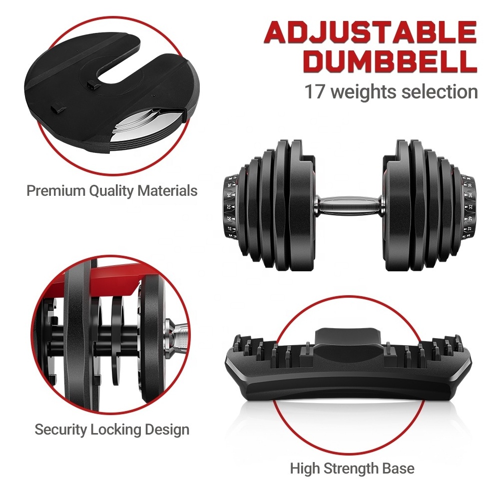 Home Gym Workout Equipment 5 to 40kg 10 to 90 lbs Pair Adjustable Dumbbell For Men and Women