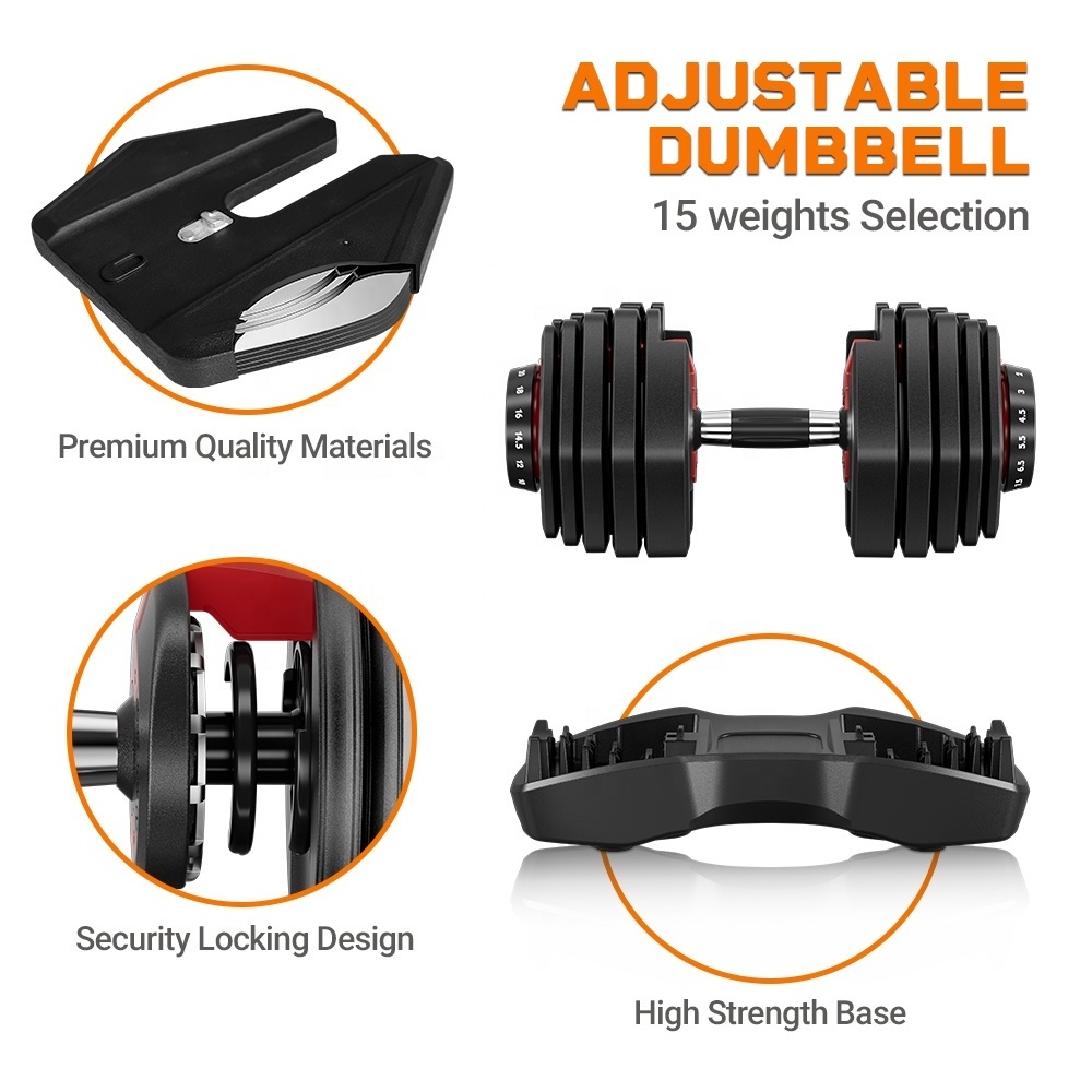 Chinese Dumbbells Wholesale 22kg 47.5lb 15 Weights Selectable Adjustable Dumbbell Set