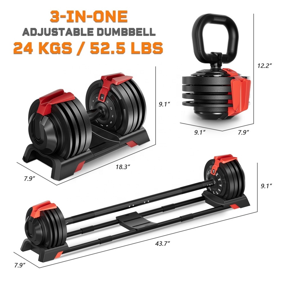 24 Kg Adjustable Weight Plate Dumbbell Set Pair Gym Strength Training Dumbbell Kettlebell Integration For Sale