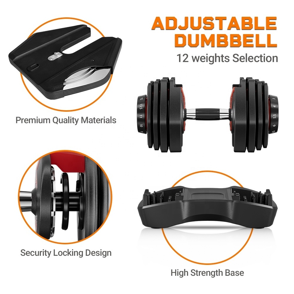 Indoor Exercise Equipment 15Kgs 32Lbs Non-Rolling Portable Adjustable Dumbbell Set Gym Use For Unisex