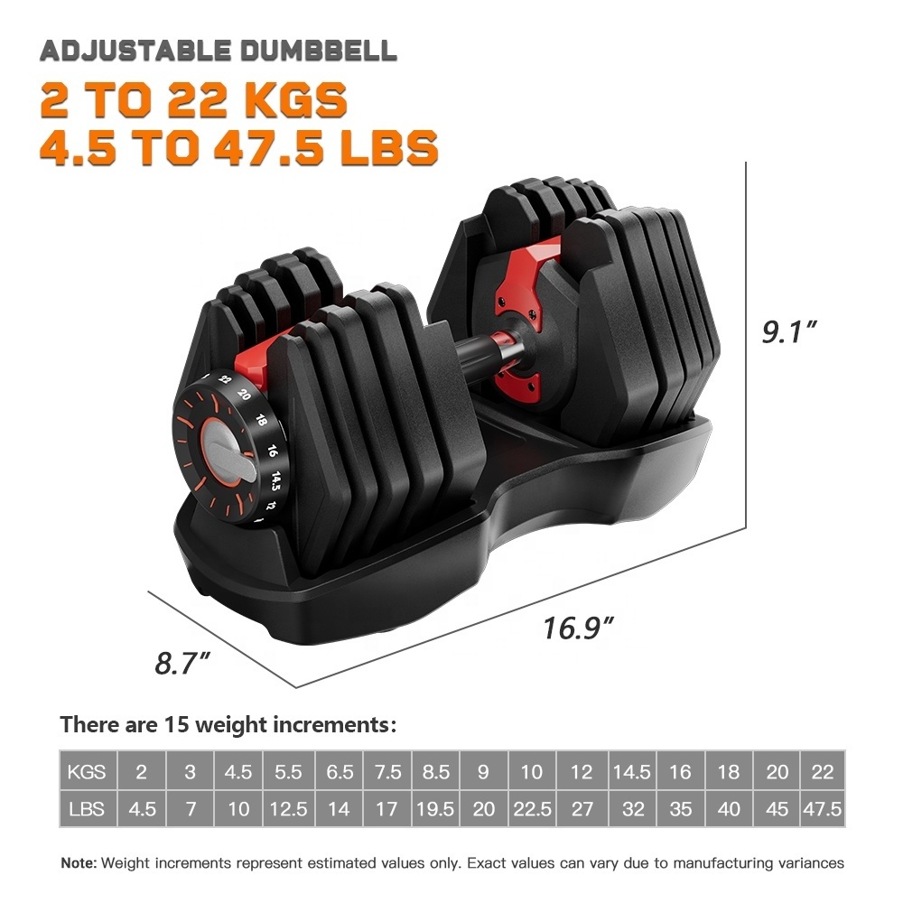 Chinese Dumbbells Wholesale 22kg 47.5lb 15 Weights Selectable Adjustable Dumbbell Set