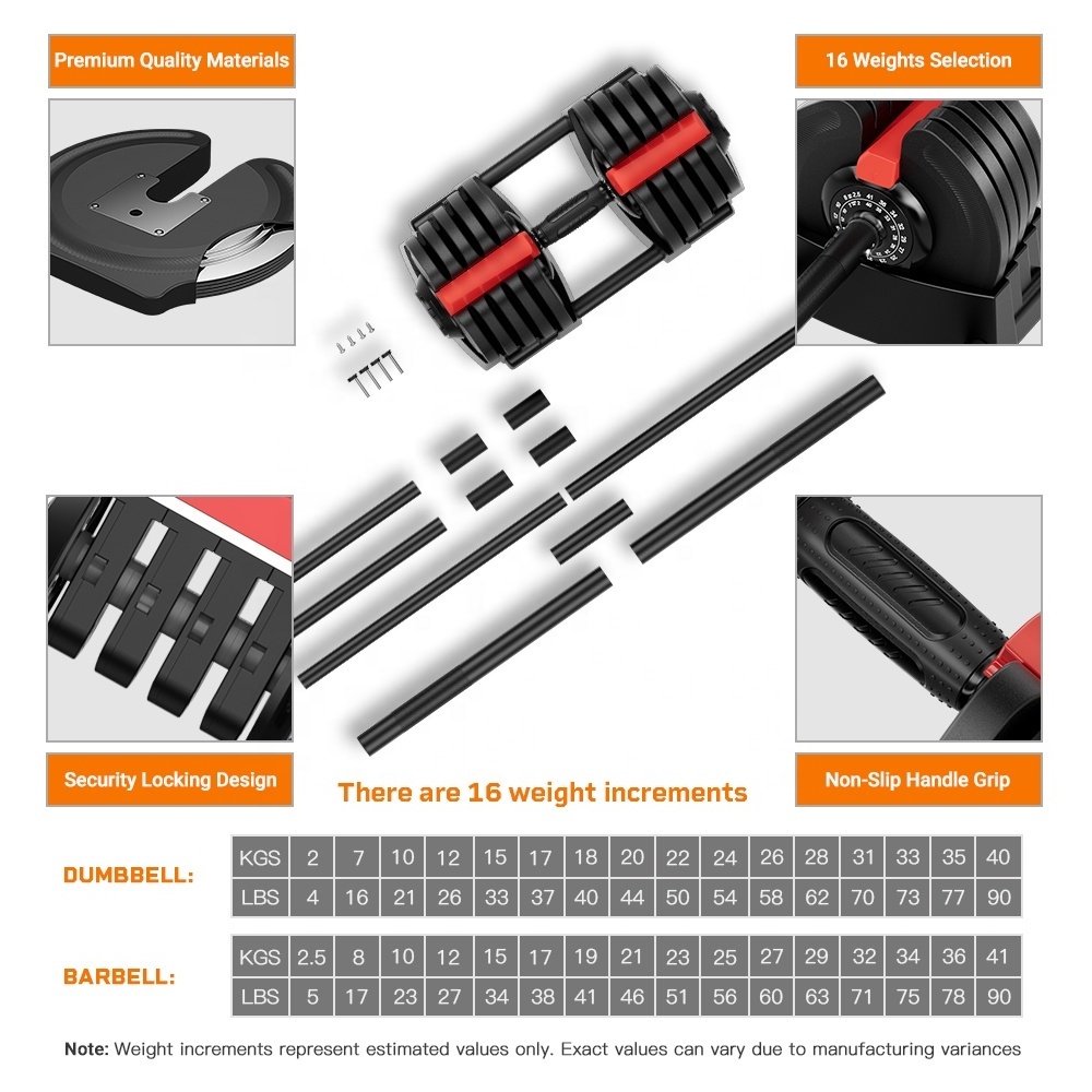 Sales Fitness Free Weights Set Dumbells Black 10-90Lb Adjustable Gym Dumbbell Set 2-In-1 40Kg For Home