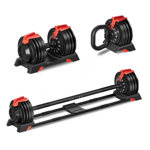 New Design 3 In 1 52.5Lb 24Kg Adjustable Dumbbell Barbell Kettlebell 24 Kg Set For Women Home Gym Training