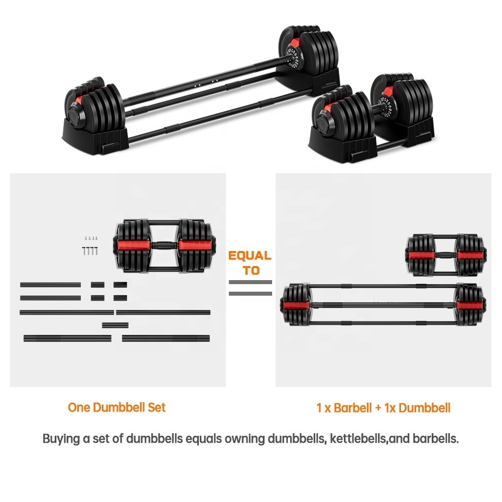 Sales Fitness Free Weights Set Dumbells Black 10-90Lb Adjustable Gym Dumbbell Set 2-In-1 40Kg For Home