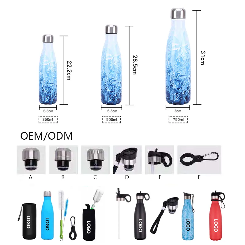 Hot 500ml 750ml Custom Logo Coated Double Wall Kids Thermal Vacuum Flasks Insulated Stainless Steel Sports Drinking Water Bottle