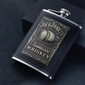 6OZ 8OZ Wholesale Luxury Custom Stainless Steel Black Excellent Wine Pot Liquor Leather Titanium Gift Set Box Whiskey Hip Flasks