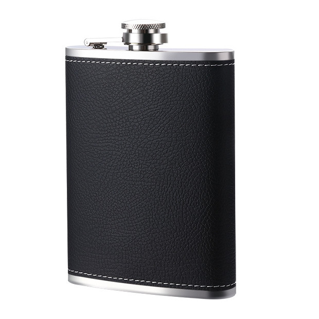 6OZ 8OZ Wholesale Luxury Custom Stainless Steel Black Excellent Wine Pot Liquor Leather Titanium Gift Set Box Whiskey Hip Flasks