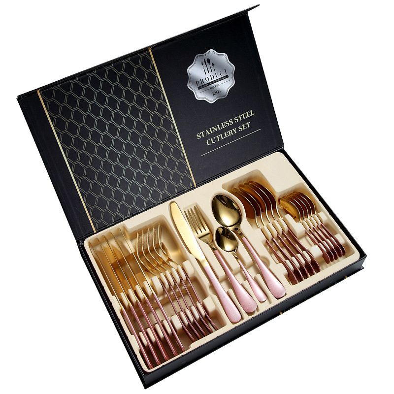 Restaurant Hotel 24pcs Stainless Steel Cutlery Set Flatware Set With Box