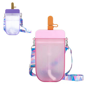 300ml 2024 New Summer Creative Cute Strap Popsicle Ice Cream Plastic Water Bottle  For Kids Student Portable Straw Cup