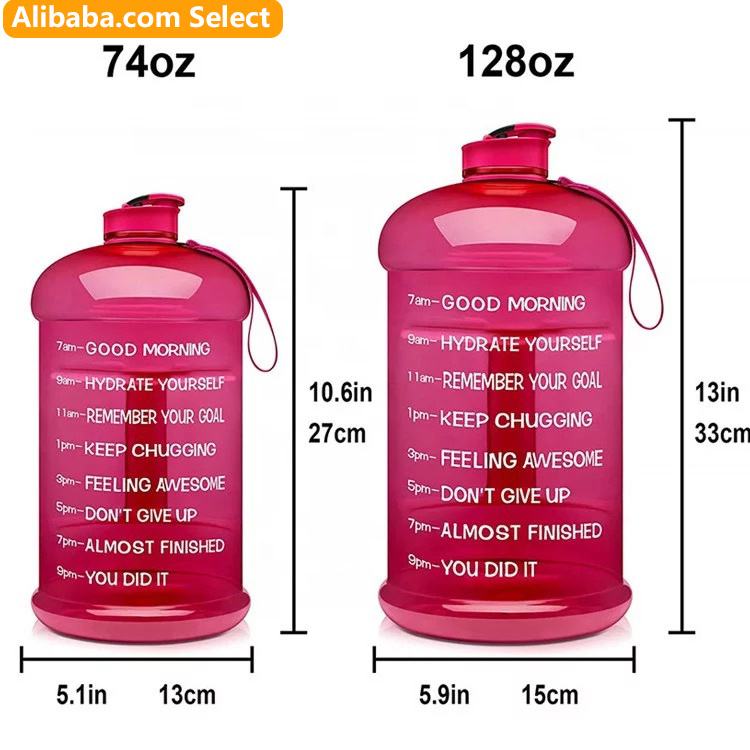 Half 1 Gallon 64oz 2 liter 2L 2.2L 2.5l 64 oz Sport Jug Botol Minum Motivational Gym Water Bottle With Time Marker Straw Sleeve