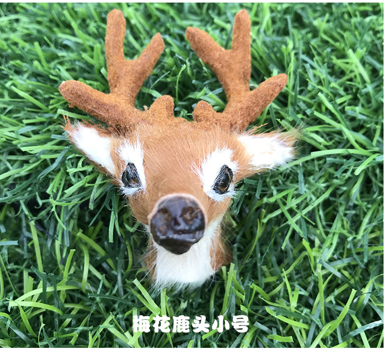 Simulated small deer head, plum blossom deer head, Christmas and New Year decorations, flocked deer antler headgear