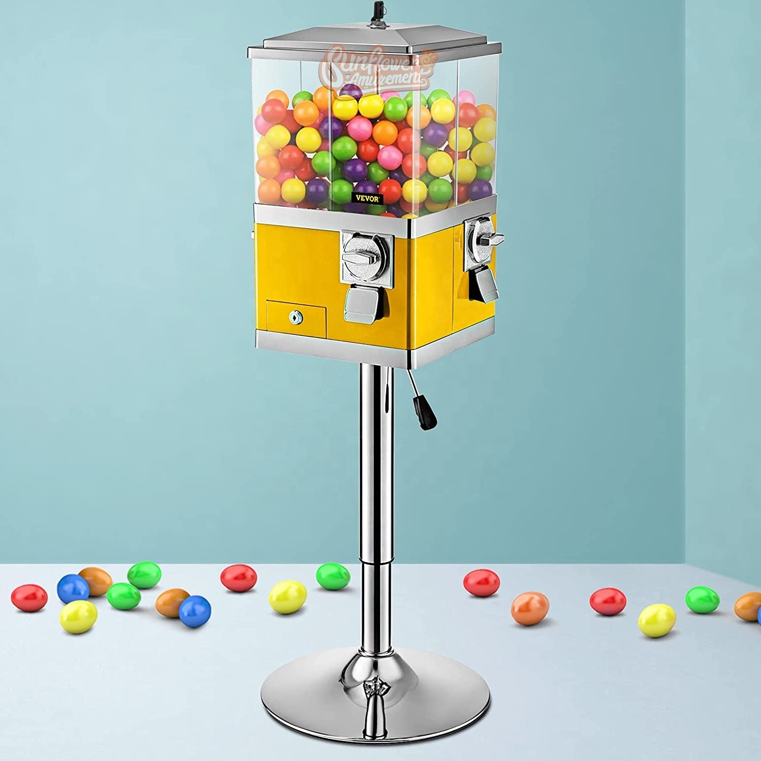 Bubblegum Classic Gumball & Candy Machine Vending Machine with Stand PC & Iron Large Gumball Bank Adjustable Dispenser Wheels fo