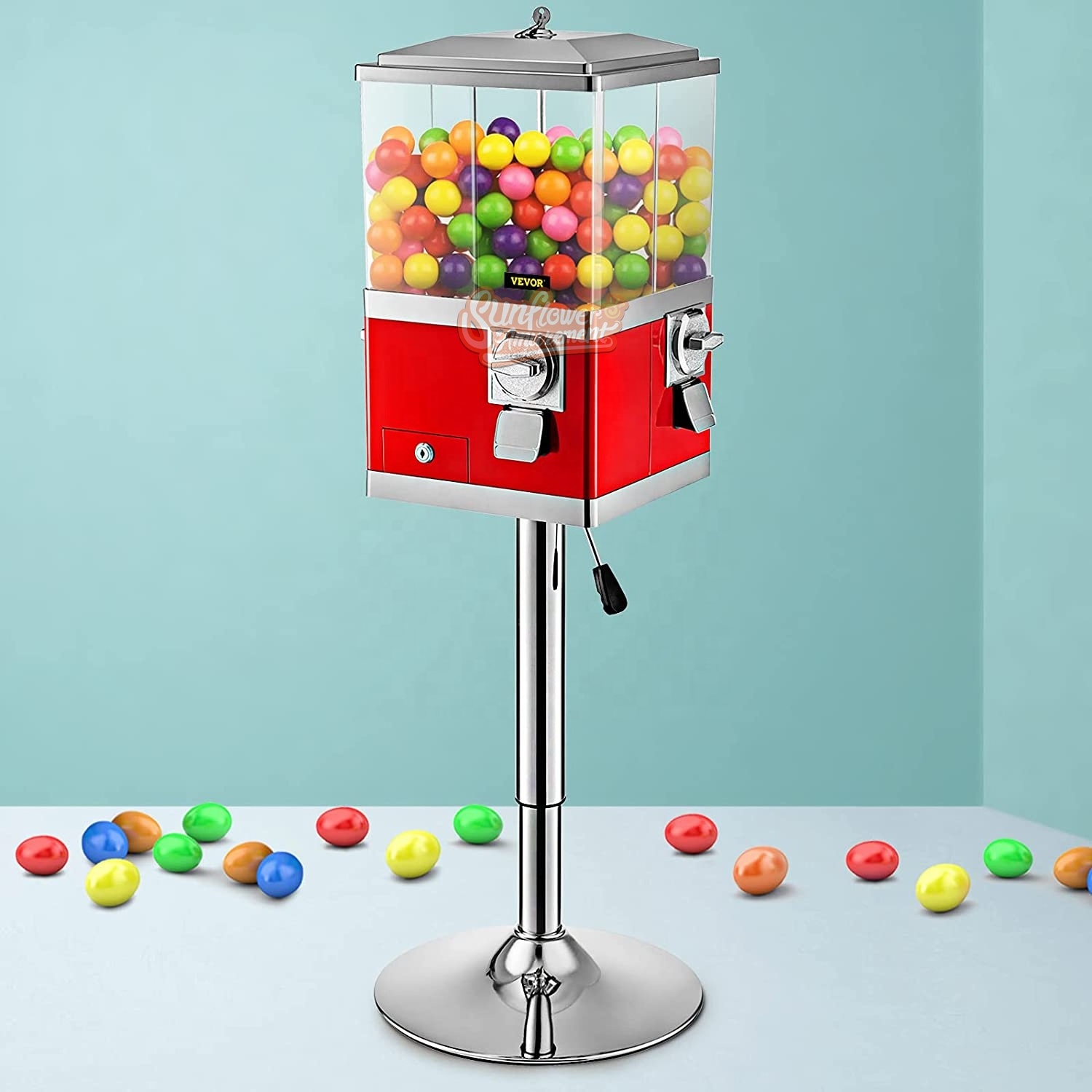 Vending Machine with Stand Quarter Candy Dispenser, Rotatable Four Compartments Square PC & Iron La