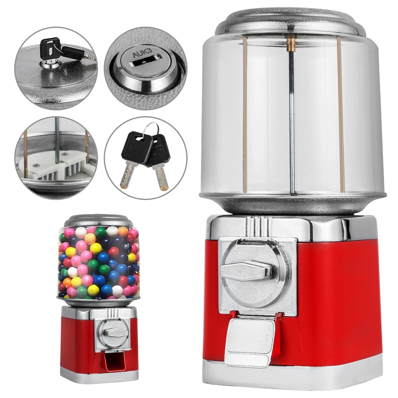 10LBS Bulk Vending Gumball Candy Machine Counter top Treat Dispenser All Metal With Keys