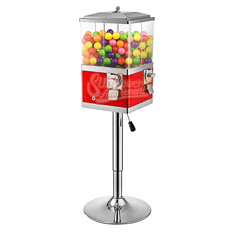 Vending Machine with Stand Quarter Candy Dispenser, Rotatable Four Compartments Square PC & Iron La