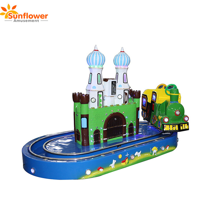 Children railway train arcade,coin operated electric ride train with track