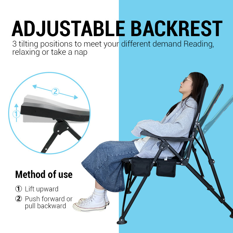 Outdoor Adjustable Backrest Chaise Longue Padded Sofe Folding Portable Oversized Fishing Camping Chairs