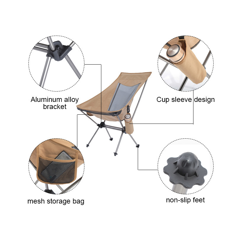 Lightweight Picnic Recliner Folding Portable Outdoor Camping Chair with Side Pockets