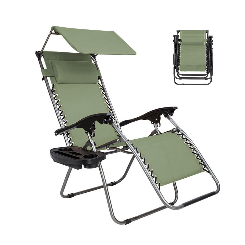 Outdoor Folding Garden Textilinen Material Recliner Beach Lounger Zero Gravity Chair With Adjustable Sun Shade