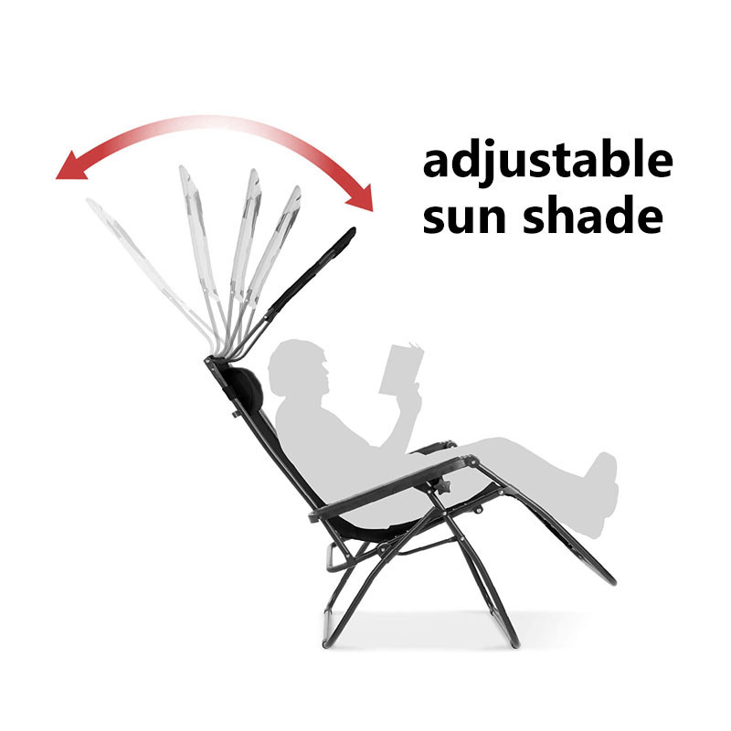 Outdoor Folding Garden Textilinen Material Recliner Beach Lounger Zero Gravity Chair With Adjustable Sun Shade