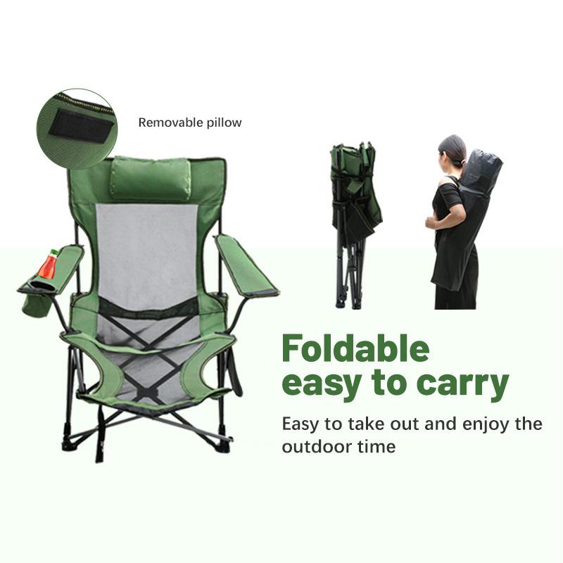 Outdoor Lounger Portable Folding Reclining Beach Camping Chair with Footrest And Storage Bag