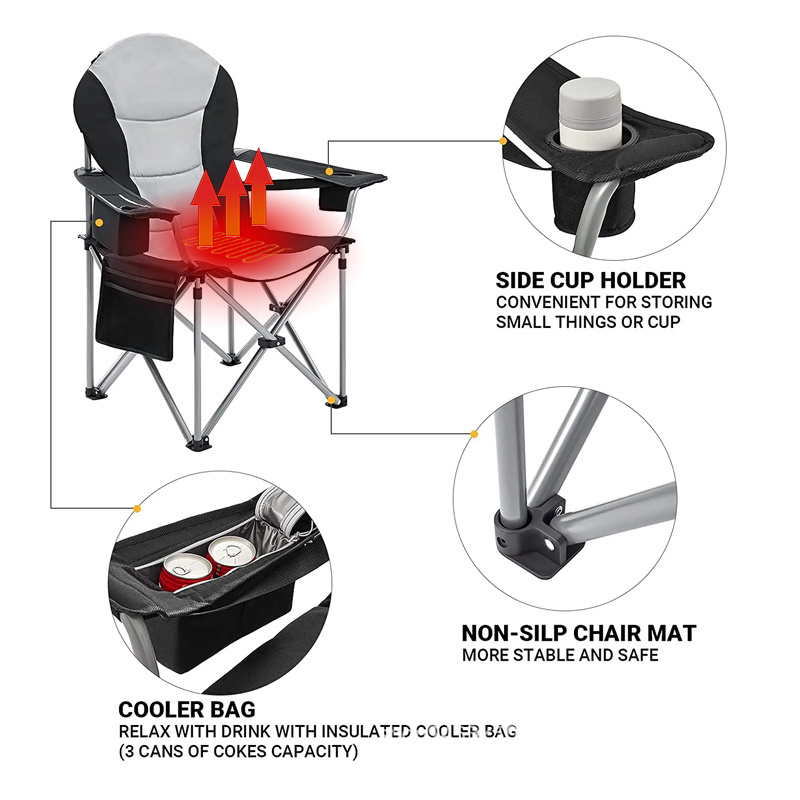 heated folding outdoor camping fishing chair heat up chair