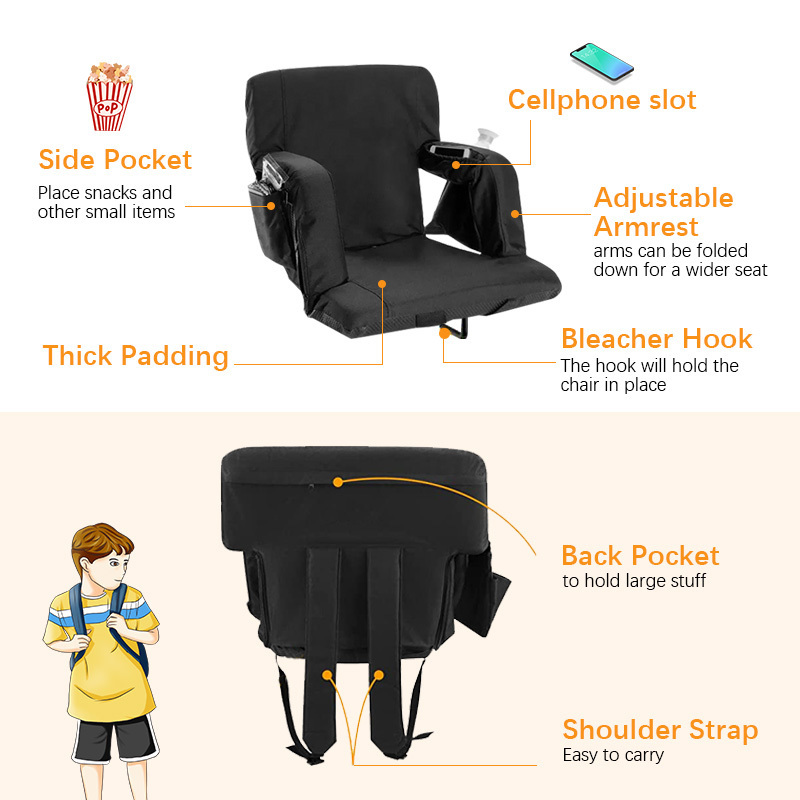 Wholesale Adjustable Recliner Back Support Portable Foldable Bleachers Chairs Folding Stadium Seats