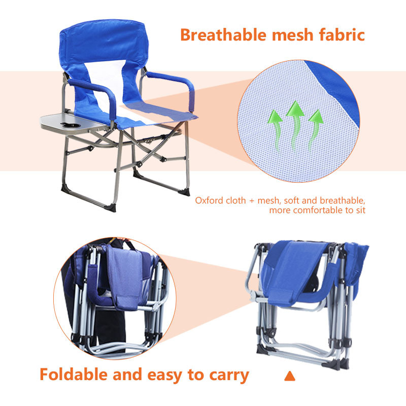 Customized Outdoor Relax Steel Portable Lawn Director Chair Folding Camping Chair With Side Table