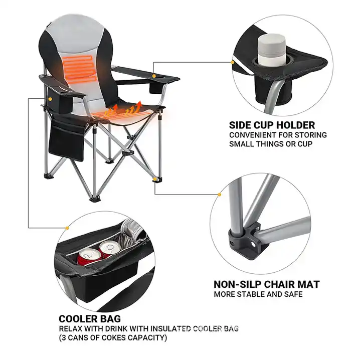 Lawn Portable Heated Outdoor Picnic Camping Beach Fishing Chair with Padded Hard Armrest