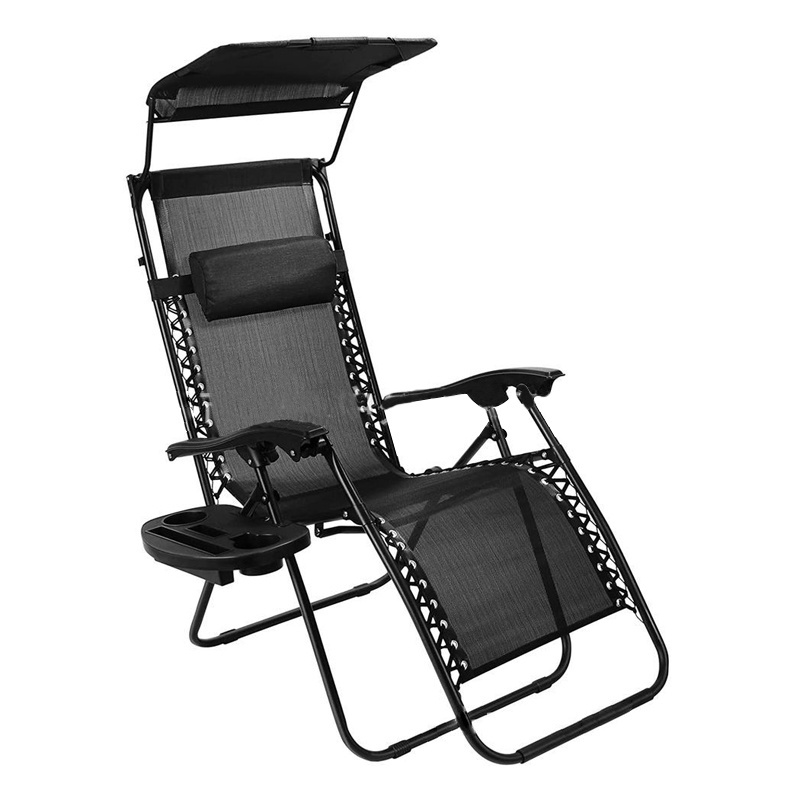 Outdoor Adjustable Folding Beach Zero Gravity Chaise Lounge Chair With Canopy Shade