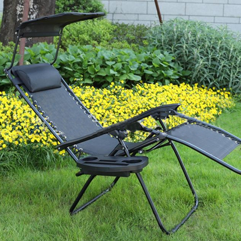 Outdoor Adjustable Folding Beach Zero Gravity Chaise Lounge Chair With Canopy Shade