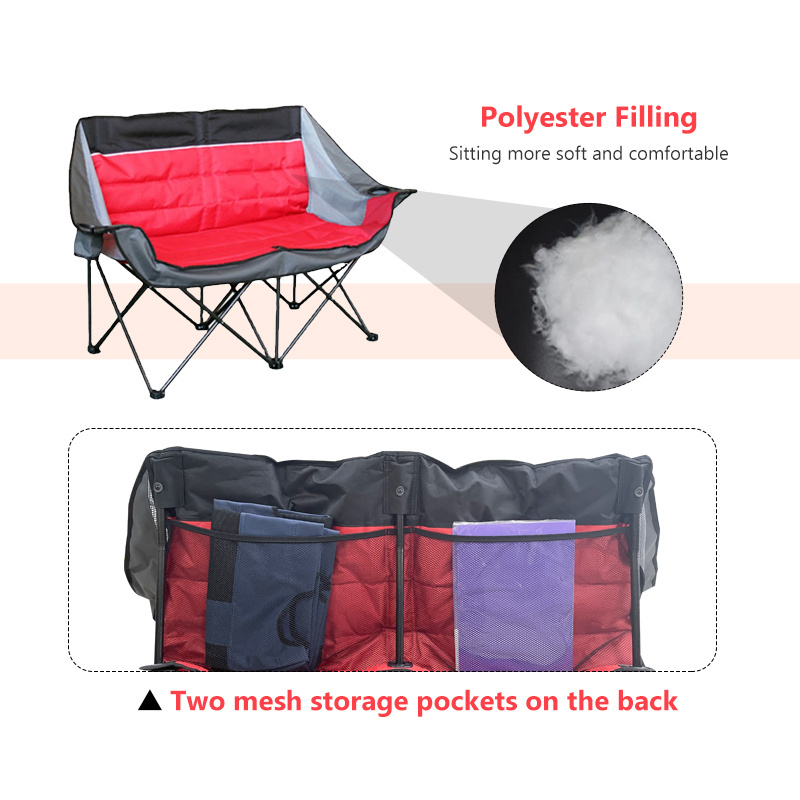 Heavy Duty Oversized Double Quilted  Portable Folding Padded Seat Camping Chair With 2 Cup Buckets And Armrests