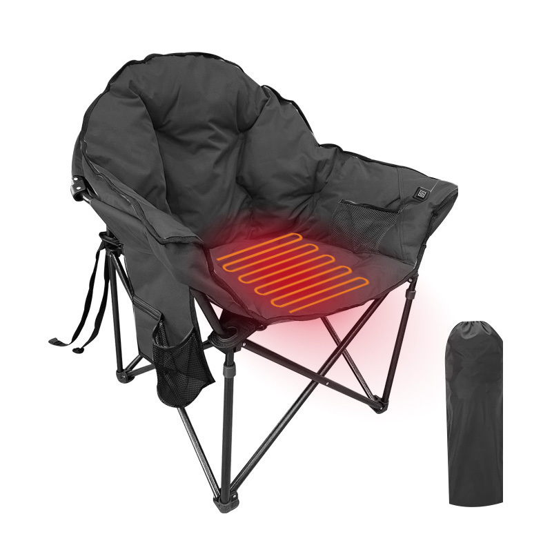 Customized Oversize Padded Metal Saucer Heated Moon Folding Foldable Camping Chair For Adults