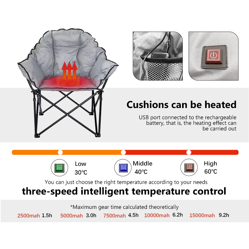 New High Quality Oversized Portable Comfortable Moon Heated Camping Chair With Padded Seats